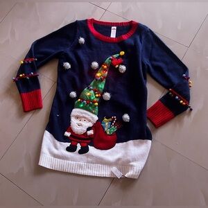 Pullover Christmas Sweatshirt Women's Navy Crew Neck Long Sleeves Embroidered